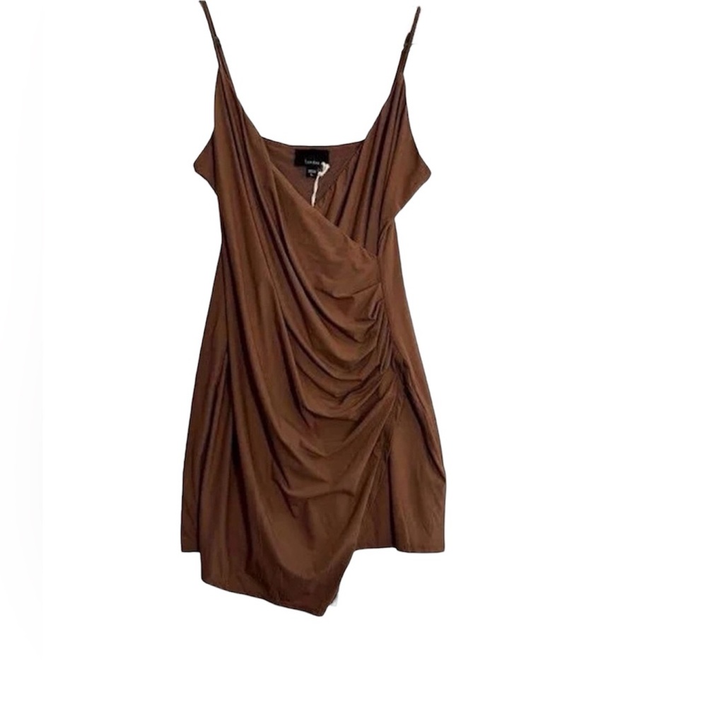 Urban Outfitters Lumiere Bodycon Dress Knit V-Neck Asymmetric Cocoa Sz L…